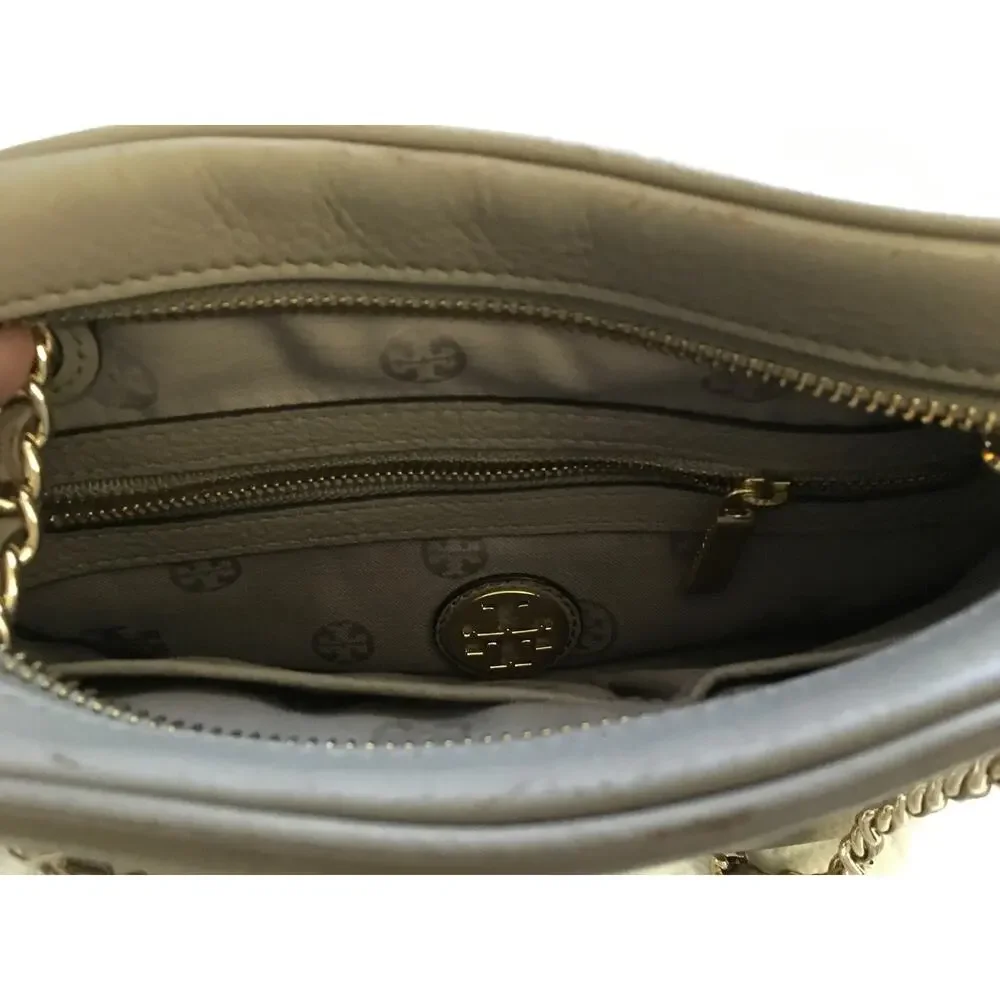 Tory Burch Pebbled Leather Shoulder Bag in Light Gray with Gold Hardware - Picture 10 of 15